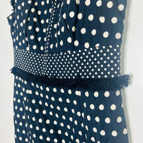 Tory Burch Navy Blue Evelyn Polka Dot Jacquard Sheath Dress Size 4 Fringe - Picture 4 of 12